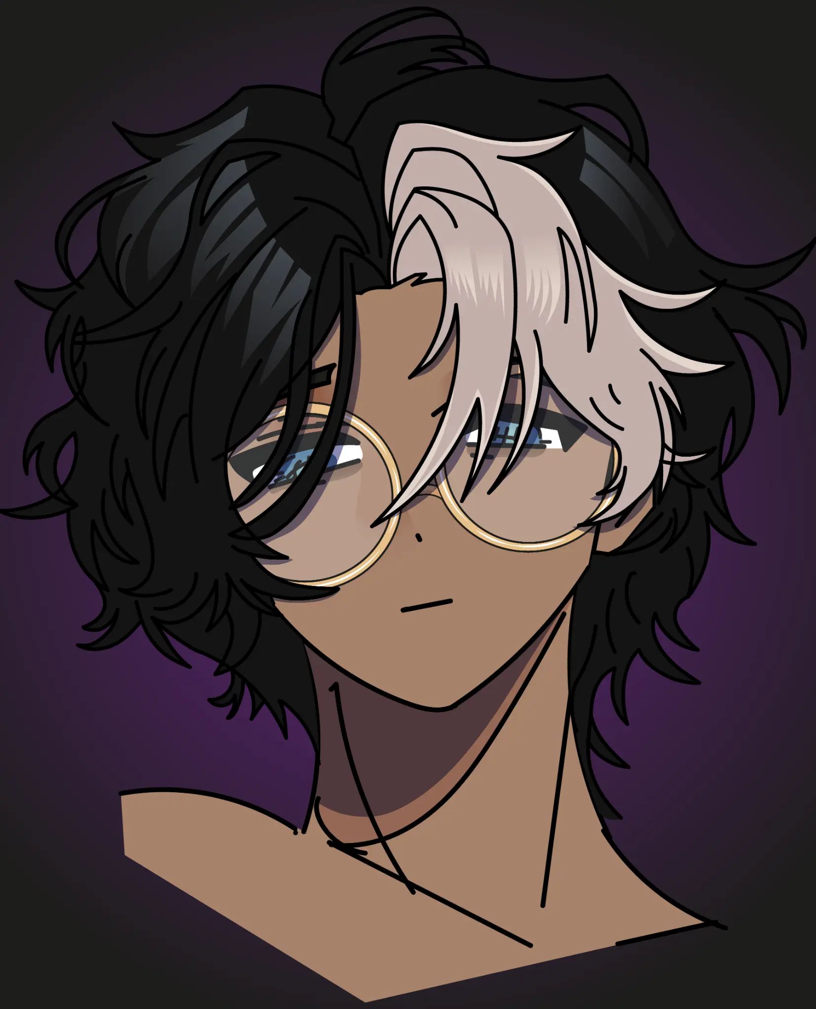 Retrato ilustrado de Zhaid con gafas redondas y cabello oscuro con mechones claros.